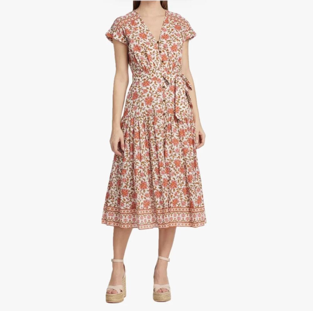 Veronica Beard Lexington Dress Floral Belted Cotton Midi/Maxi, Boho, Sz 4